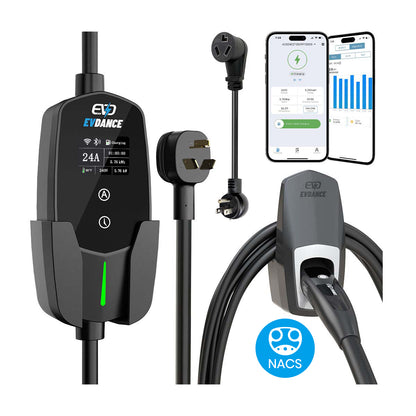 EVDANCE Level 2 NEMA 10-30 Plug 24A NACS Tesla Portable EV(Electric Vehicle) Charger ETL certified | APP Control