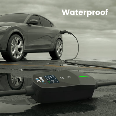 The EVDANCE  Level 2 NEMA 14-30 Plug 24A J1772 Portable EV(Electric Vehicle) Charger has an IP66 waterproof rating.
