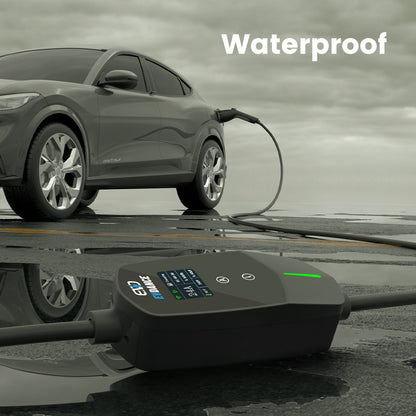 The EVDANCE  Level 2 NEMA 14-30 Plug 24A J1772 Portable EV(Electric Vehicle) Charger has an IP66 waterproof rating.