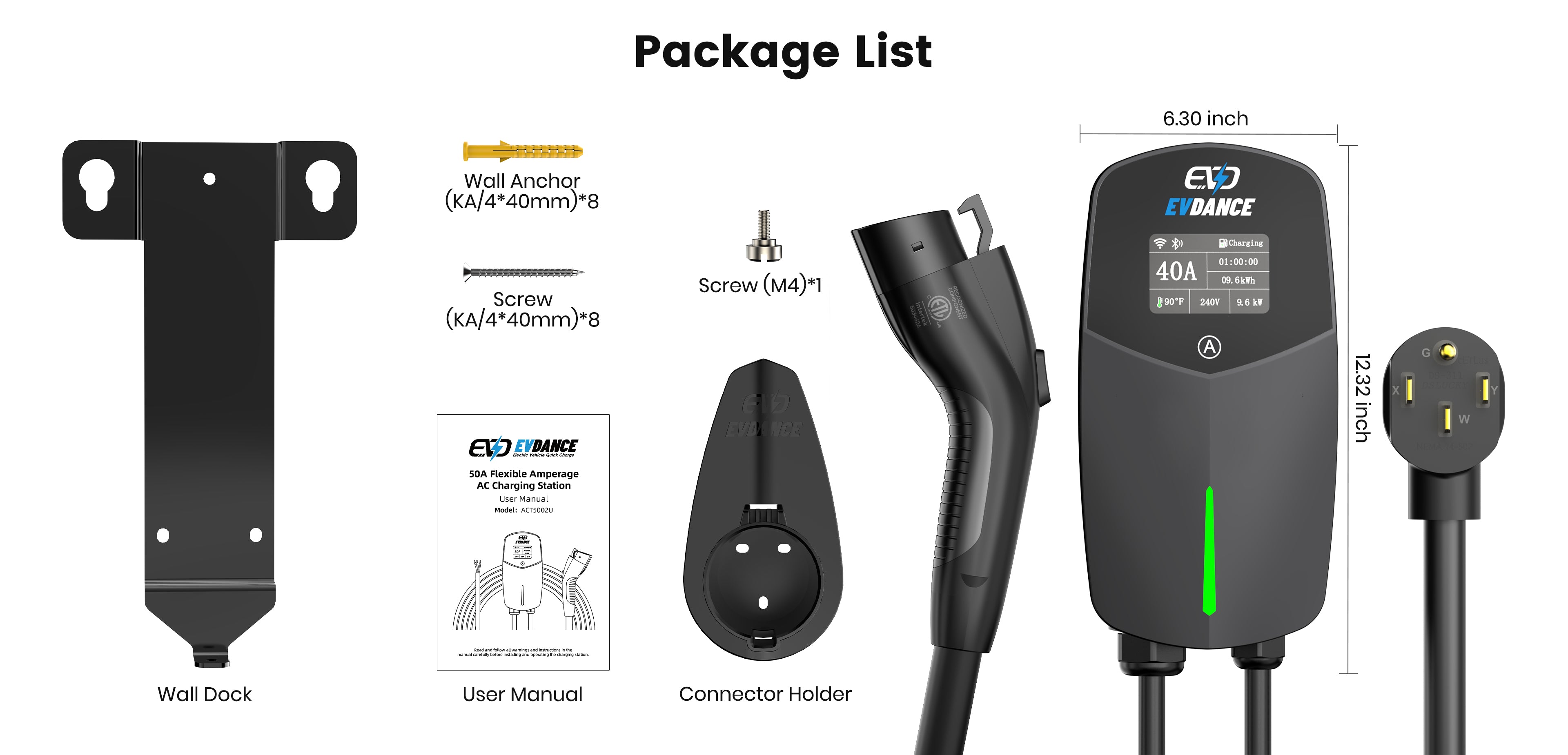 EVDANCE Flux Pro Home Level 2 J1772  EV Charging Station Wifi Enabled ETL Certified