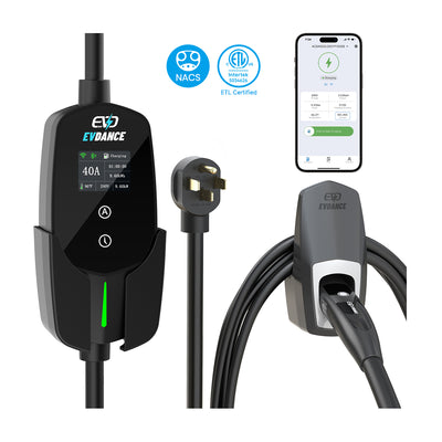 EVDANCE Flux Level 2 NEMA 14-50 40A Tesla Portable EV Charger Wifi Enabled
