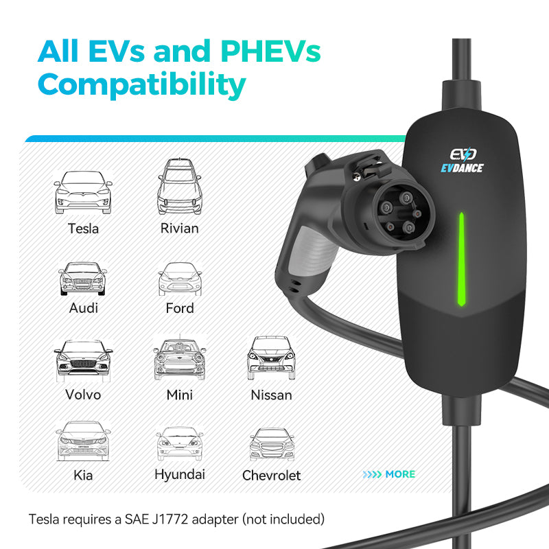 EVDANCE Level 2 Portable EV Charger 32Amp, 240V, NEMA 14-50 Plug