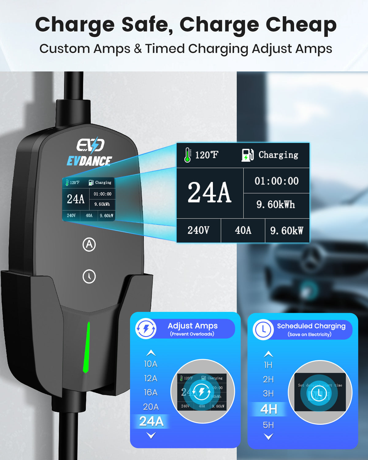 EVDANCE Level 2 NEMA 10-30 24A J1772 Portable EV Charger