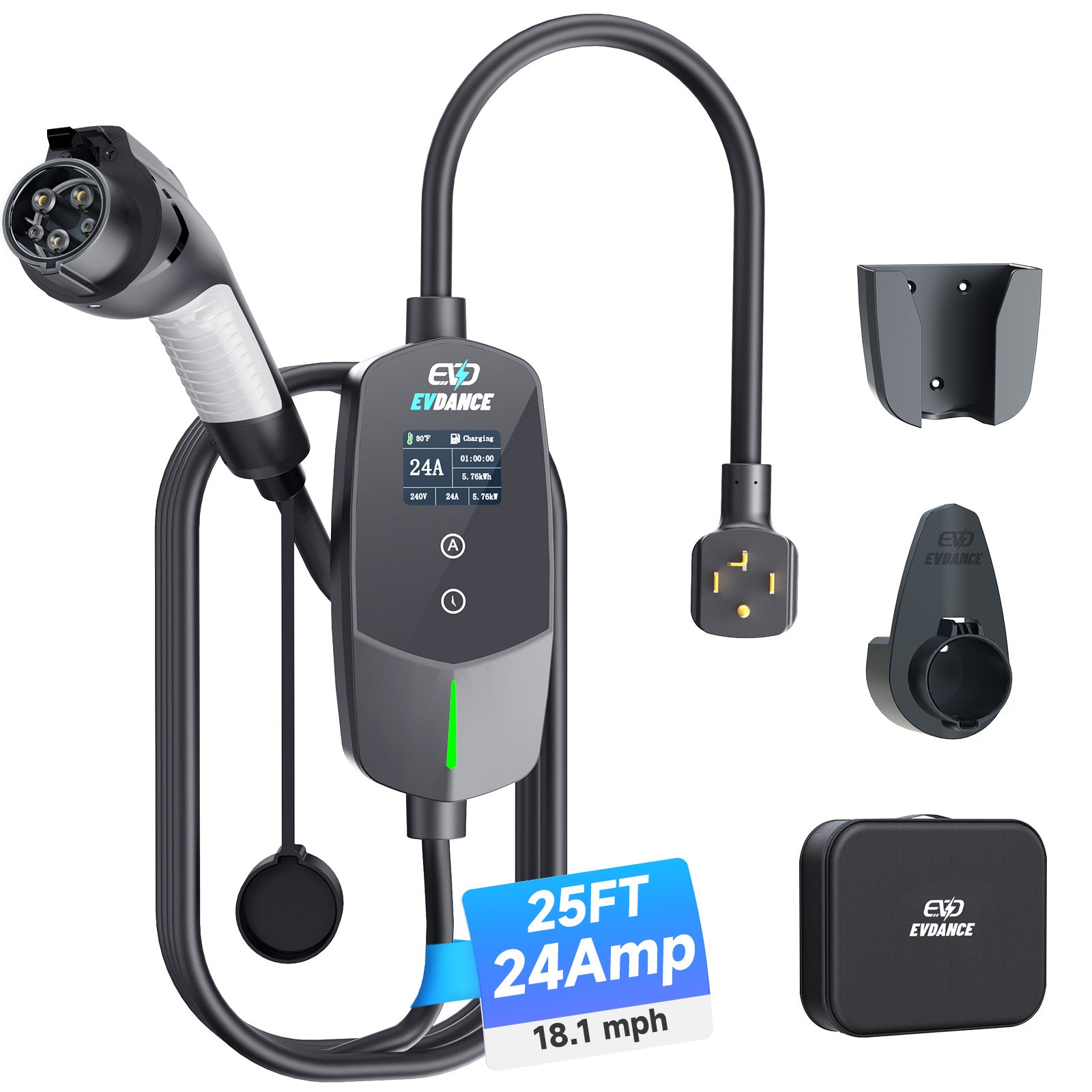 EVDANCE Level 2 NEMA 14-30 24A J1772 Portable EV Charger