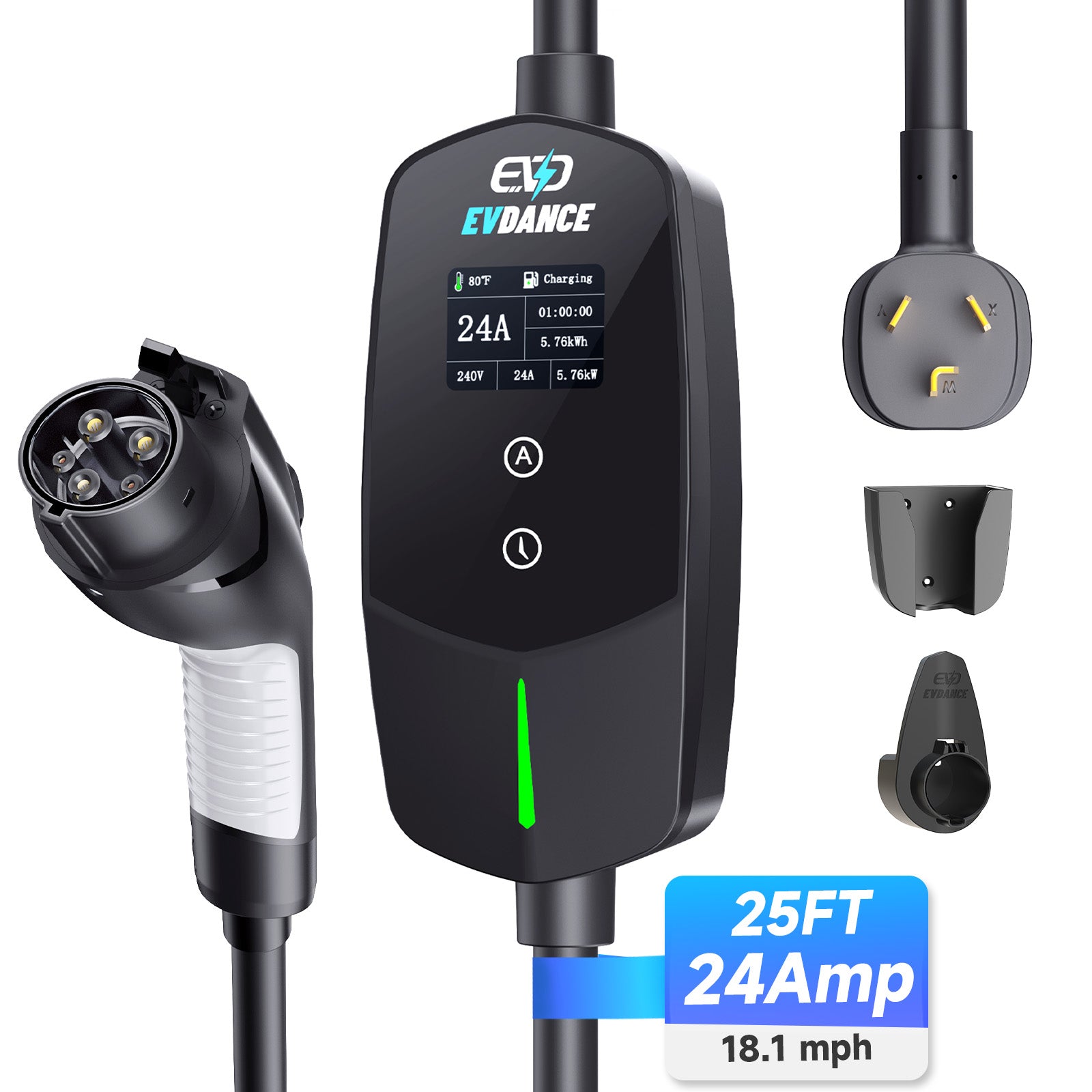 EVDANCE Level 2 NEMA 10-30 24A J1772 Portable EV Charger
