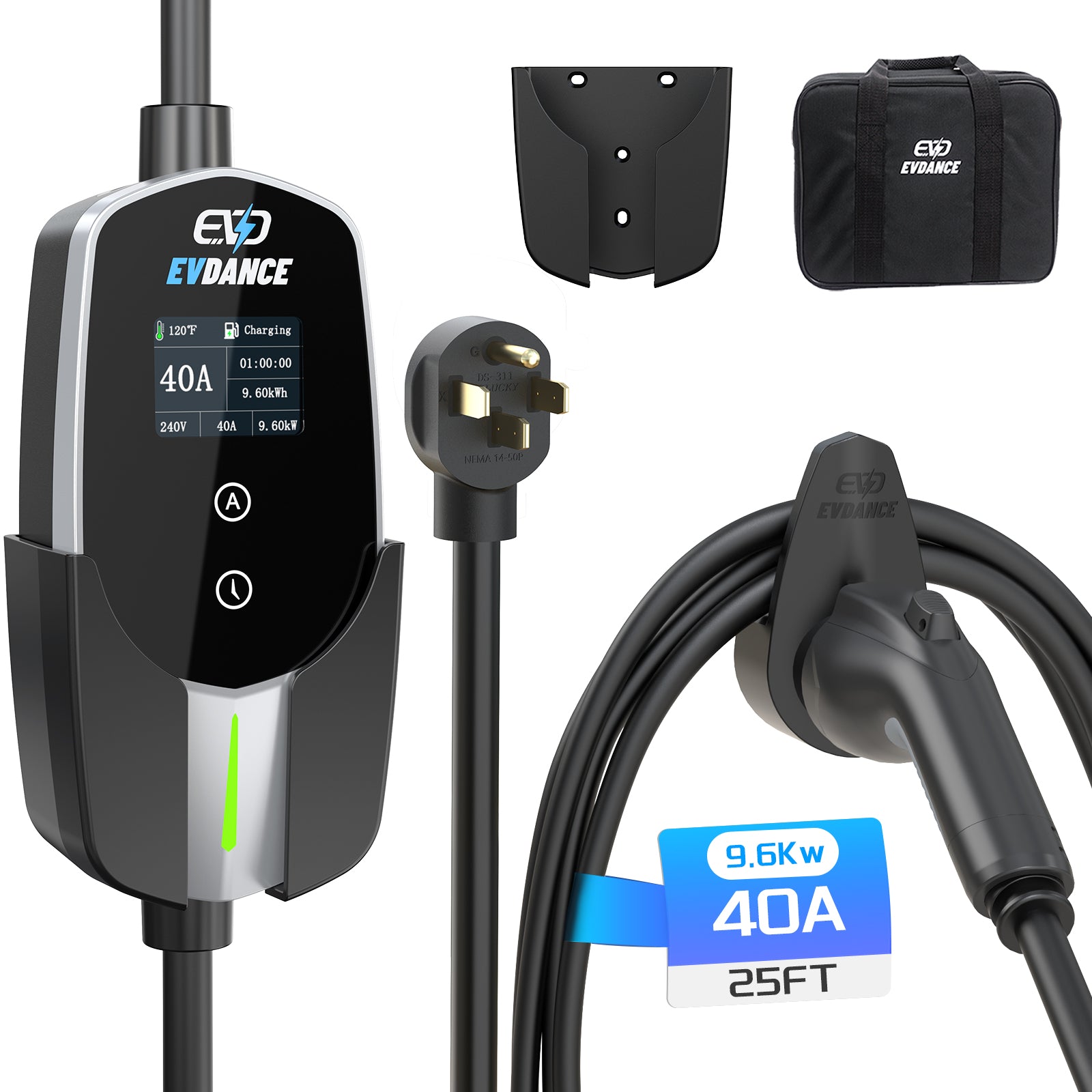 EVDANCE 240V 40A Portable Home 2 in 1 Electric Vehicle EV Charger