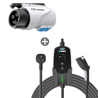 EVDANCE Level 2 NEMA 10-30 Plug 24A J1772 Portable EV Charger + NACS TO J1772 Adapter 80A Max