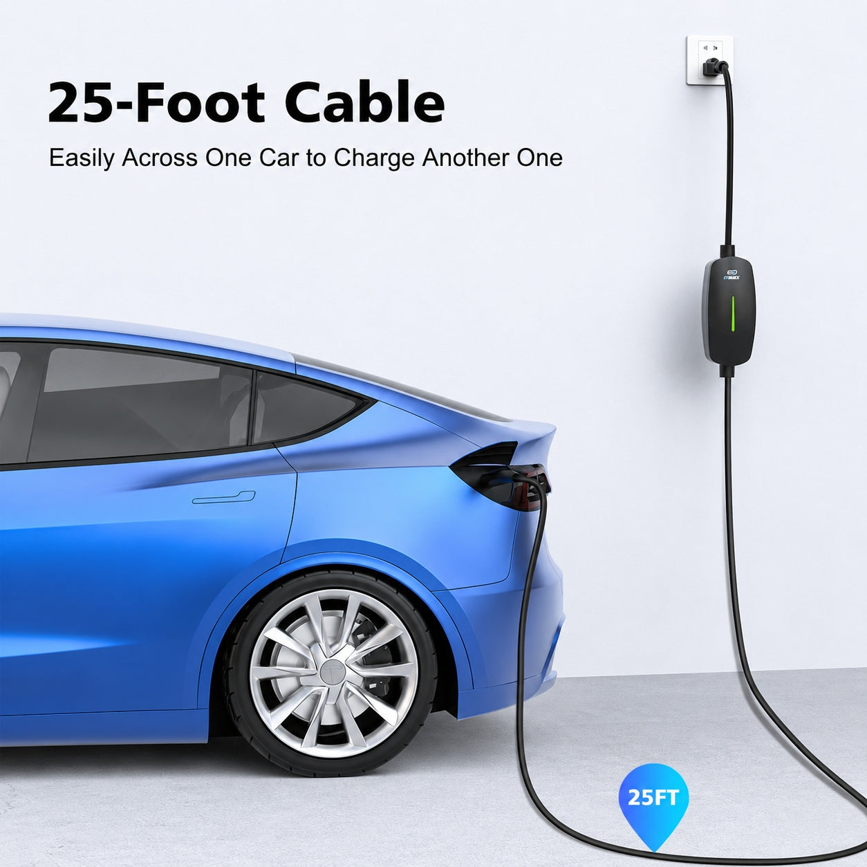 EVDANCE Portable Tesla Level 1+2 EV Charger | 110V &240V| 16 Amp | NEMA 5-15&6-20 #Color_Black