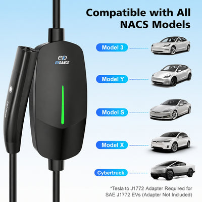 EVDANCE Portable Tesla Level 1+2 EV Charger | 110V &240V| 16 Amp | NEMA 5-15&6-20 #Color_Black
