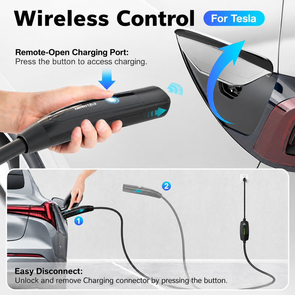 EVDANCE Portable Tesla Level 1+2 EV Charger | 110V &240V| 16 Amp | NEMA 5-15&6-20 #Color_Black