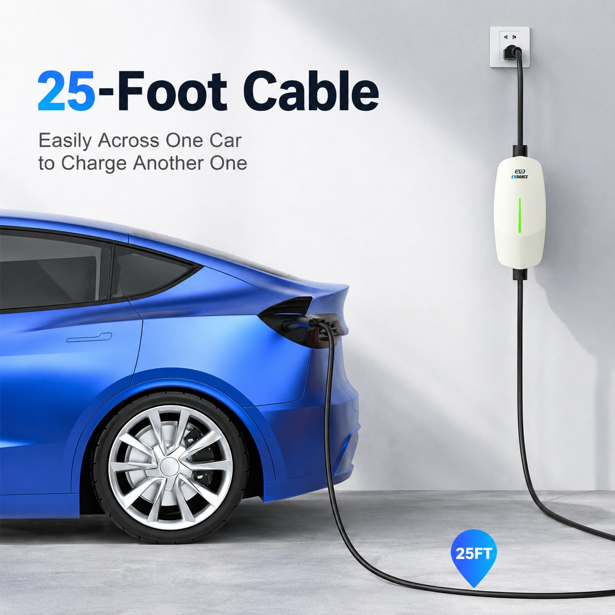 EVDANCE Portable Tesla Level 1+2 EV Charger | 110V &240V| 16 Amp | NEMA 5-15&6-20 #Color_White