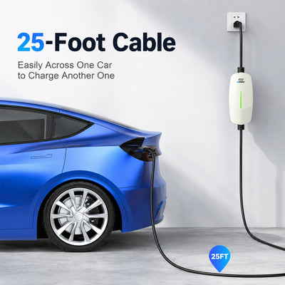 EVDANCE Portable Tesla Level 1+2 EV Charger | 110V &240V| 16 Amp | NEMA 5-15&6-20 #Color_White