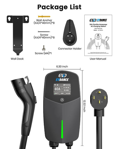 EVDANCE  Home Level 2 EV Charger NEMA 14-50 J1772 Wall-mounted Plug In - 40A