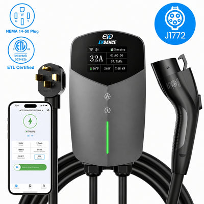 EVDANCE Home Level 2 EV Charging J1772 NEMA 14-50 Plug ETL Certified - 32A | 240V
