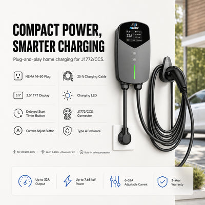 EVDANCE Home Level 2 EV Charging J1772 NEMA 14-50 Plug ETL Certified - 32A | 240V