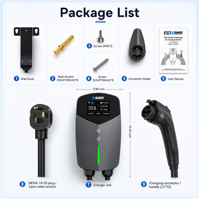 EVDANCE Home Level 2 EV Charging J1772 NEMA 14-50 Plug ETL Certified - 32A | 240V