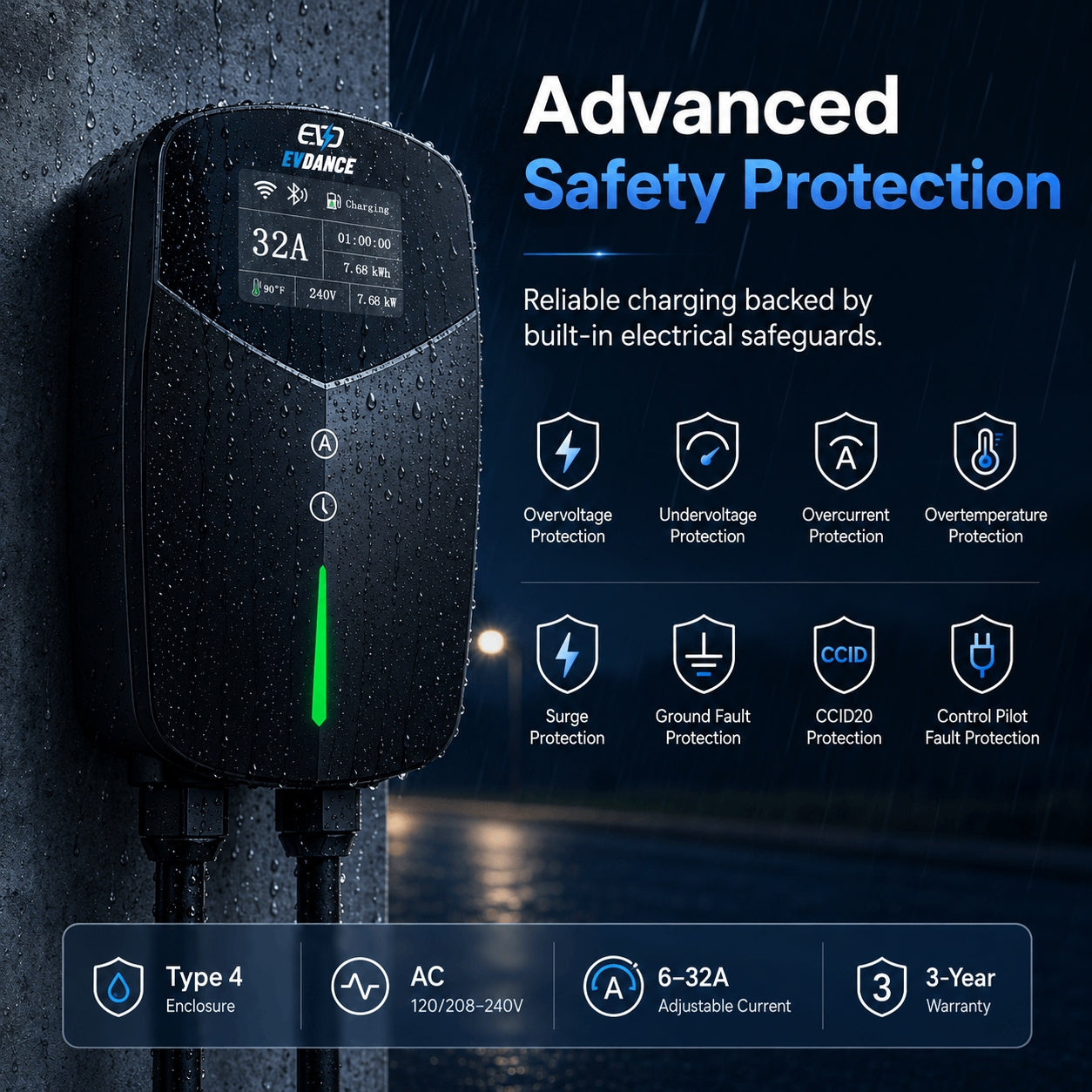 EVDANCE Home Level 2 EV Charging J1772 NEMA 14-50 Plug ETL Certified - 32A | 240V