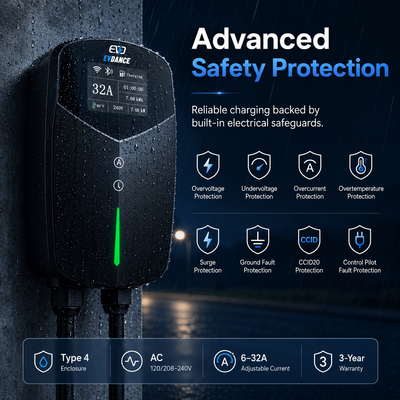 EVDANCE Home Level 2 EV Charging NACS Tesla NEMA 14-50 Plug ETL Certified - 32A | 240V