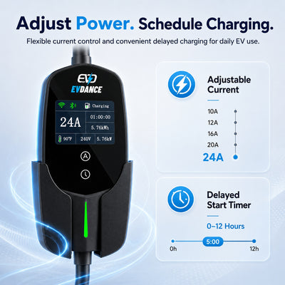 EVDANCE Level 2 NEMA 10-30 24A J1772 Portable EV Charger