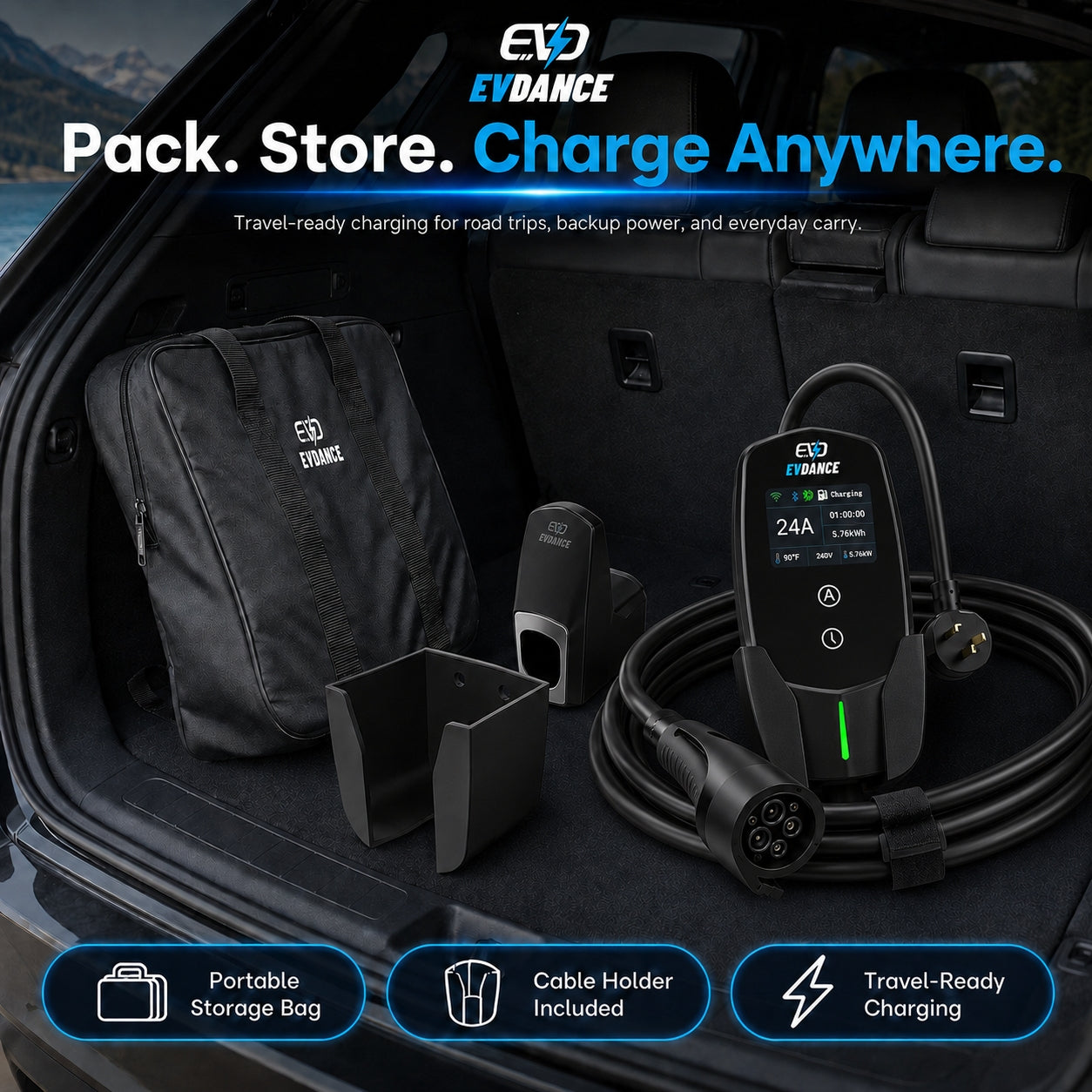 EVDANCE Level 2 NEMA 10-30 24A J1772 Portable EV Charger