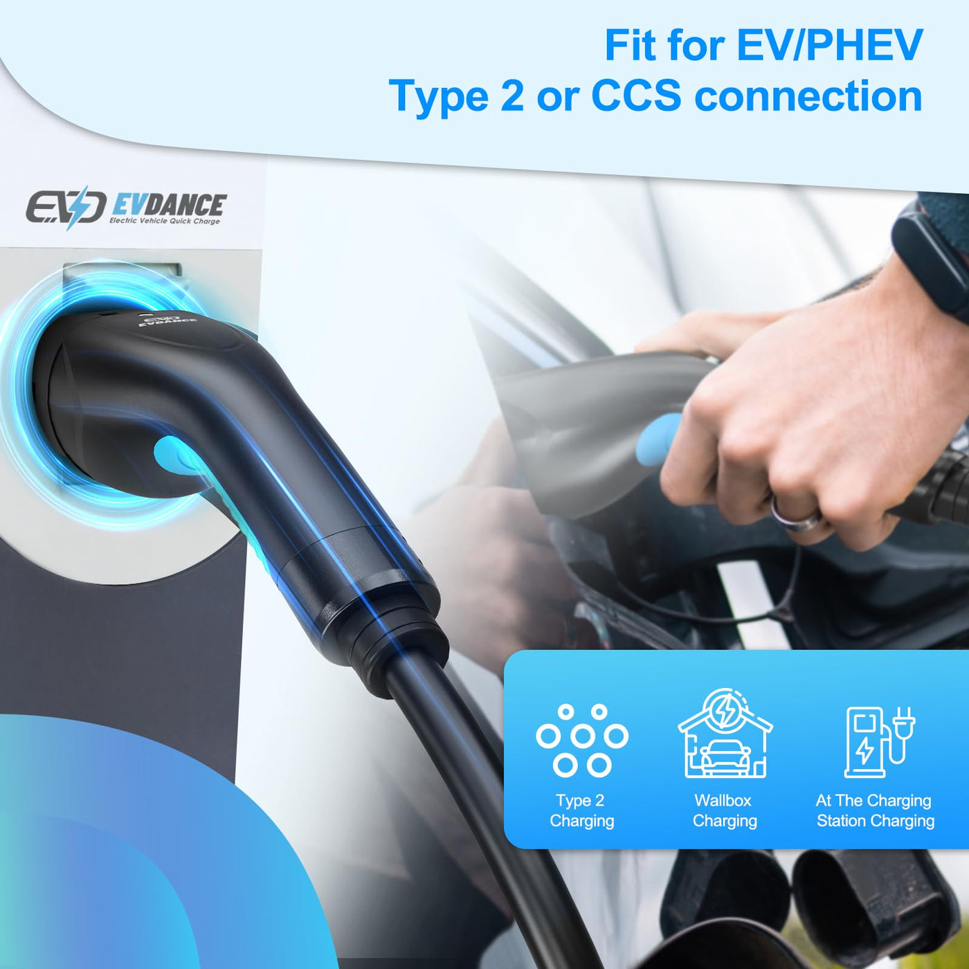 EVDANCE Type 2 to Type 2 EV Charging Extension Cable 1 Phase 