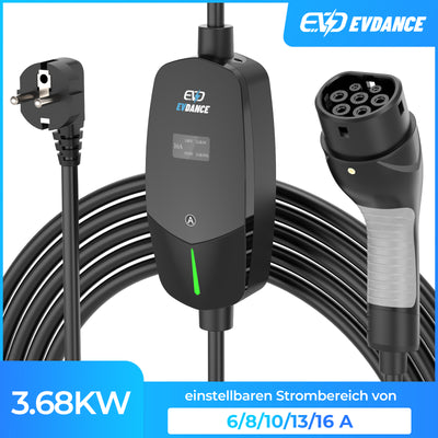 EVDANCE Portable EV charger Adjustable with OLED screen Type 2 Schuko
