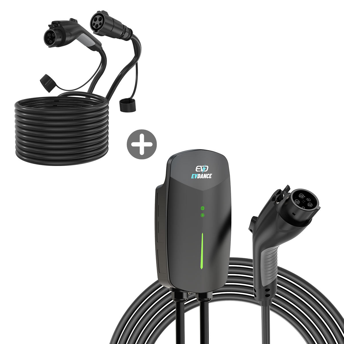 EVDANCE Flux Level 1/2 NEMA 5-15/14-50 Plug 12A/40A J1772 Portable/Home EV Charger + J1772 Extension Cord