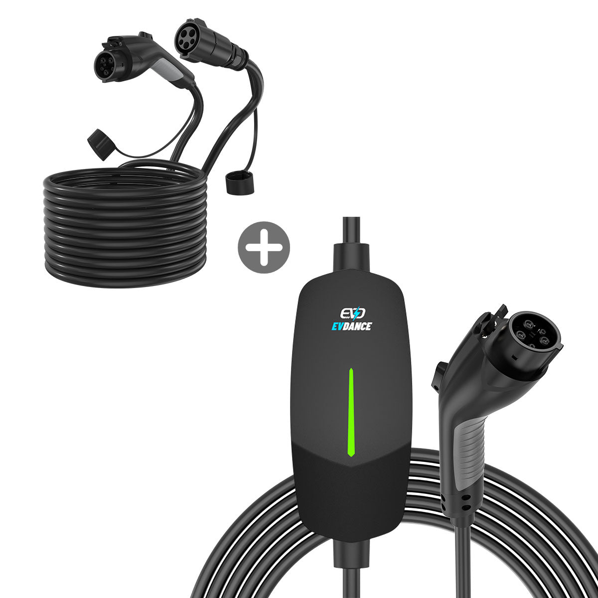 EVDANCE Flux Level 1/2 NEMA 5-15/14-50 Plug 12A/40A J1772 Portable/Home EV Charger + J1772 Extension Cord