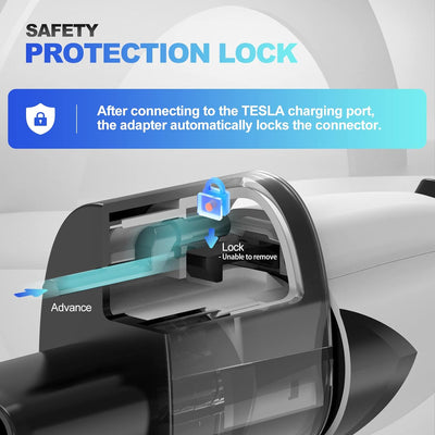 after connecting to the TESLA charging prot, the adapter automatically locks the connector.