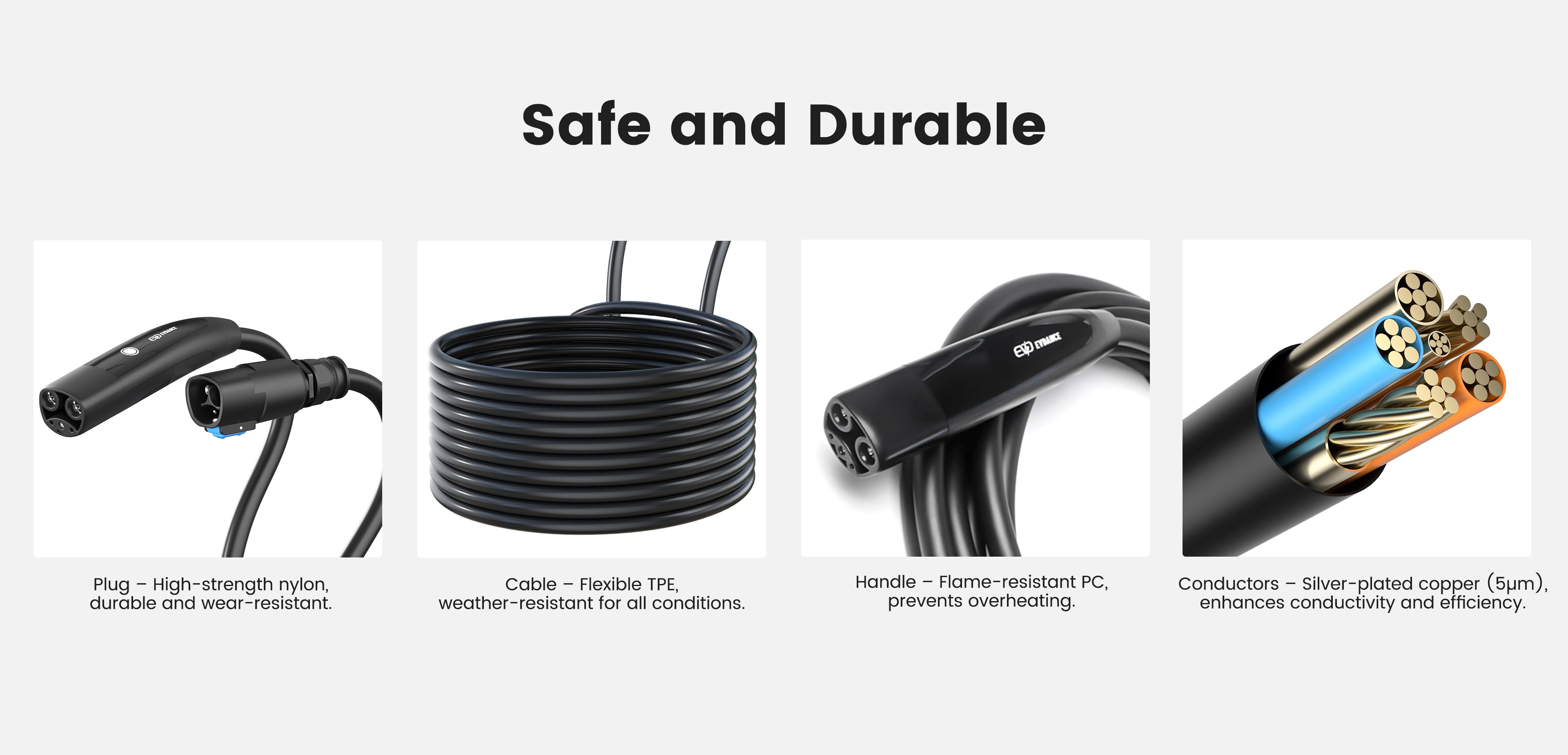 EVDANCE Tesla extension cords are safe and durable, using materials that meet high safety certification standards.