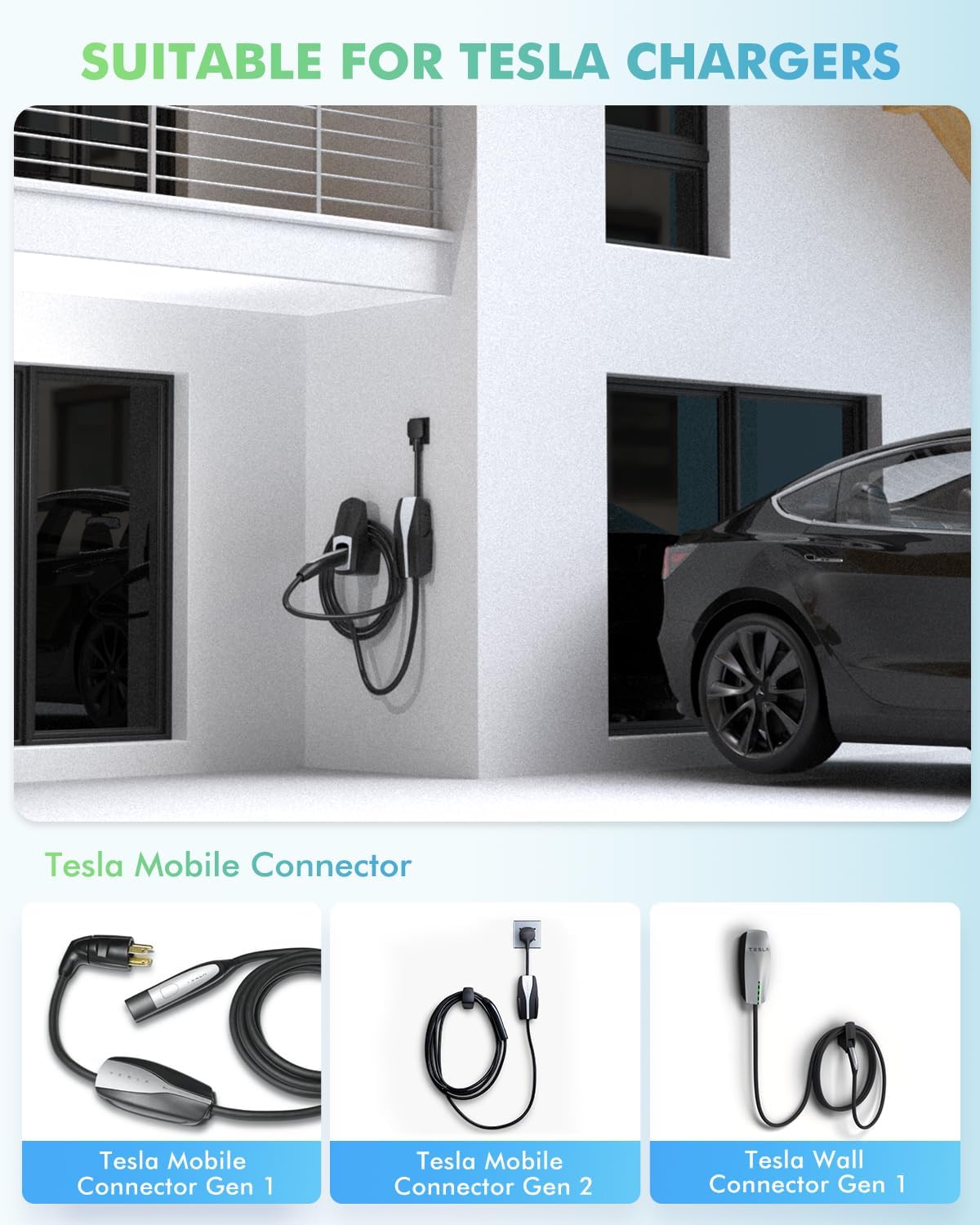 To Tesla Mobile Charger Wall Mount with Tesla Connector Holder for Model 3 Y S X - EVDANCE